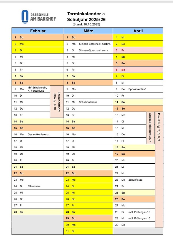 Der Terminkalender 25/26